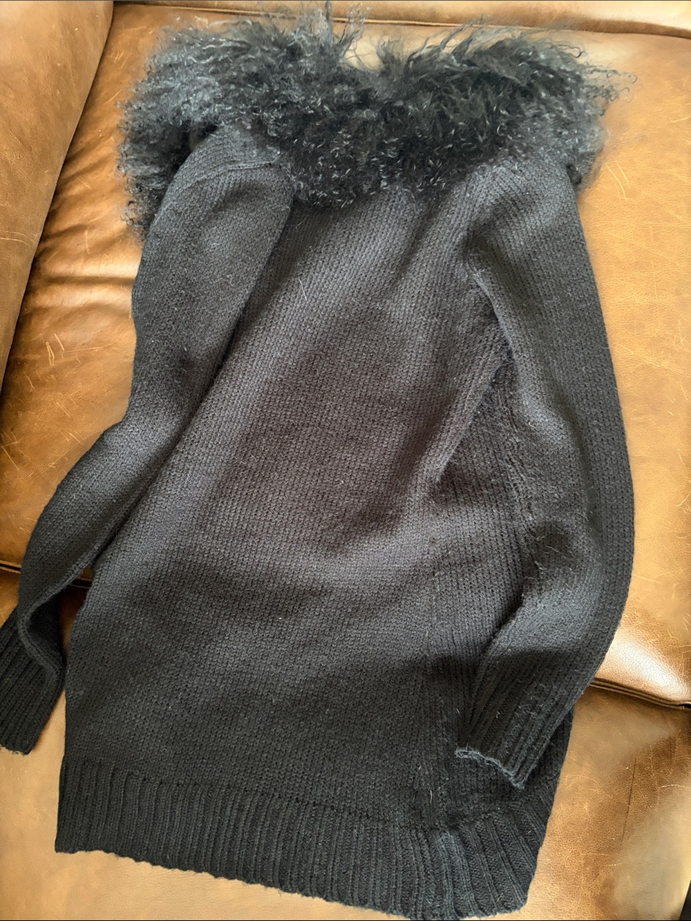 Black Fur Trim Open Cardigan Sweater - Picture 3 of 3